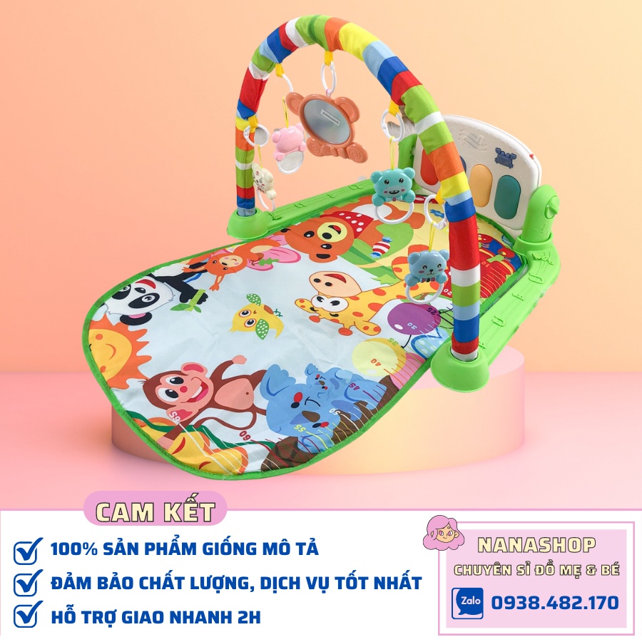 Thảm nằm chơi có nhạc hình thú ngộ nghĩnh cho bé hình chú khỉ màu xanh lá 9BABY