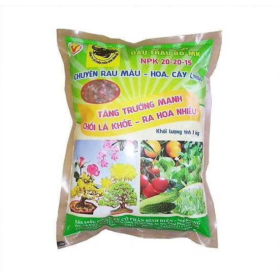 Phân Bón Đầu Trâu NPK 20-20-15 (1kg) chuyên dùng cho hoa và các loại cây cảnh giúp cây đâm chồi; ra lá và rễ mạnh
