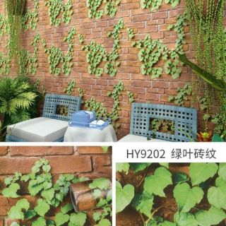 Giấy dán tường giả gạch đỏ dây leo có keo sẵn (1 cuộn 10m)