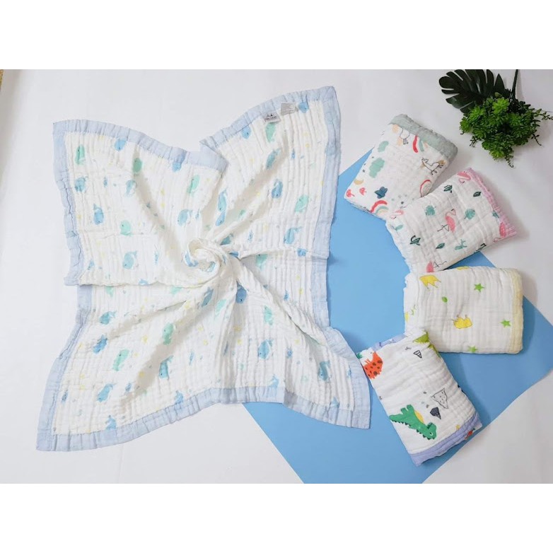Khăn tắm vải xô 6 lớp Aden&amp;anais vải xô bo viền hàng siêu mềm mại cho bé (110x110cm)