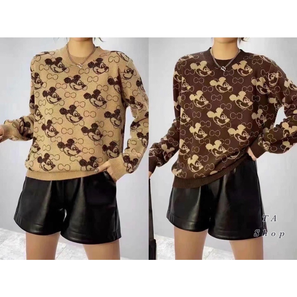 Áo len cổ tròn họa tiết bo gấu siêu đẹp