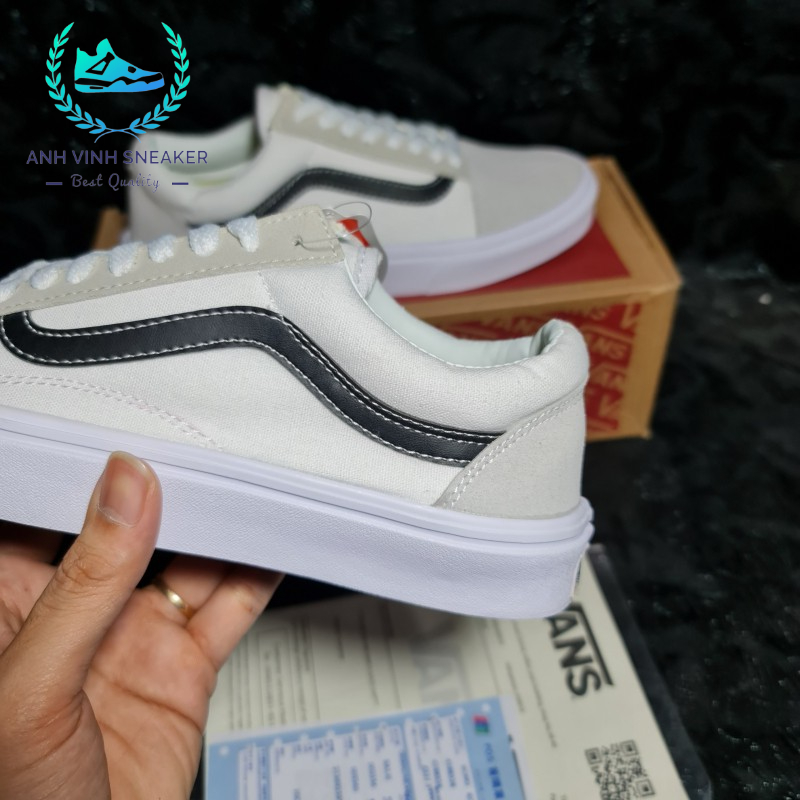 Giày Vans Old Skool Trắng Sọc Đen White Black Nam Nữ