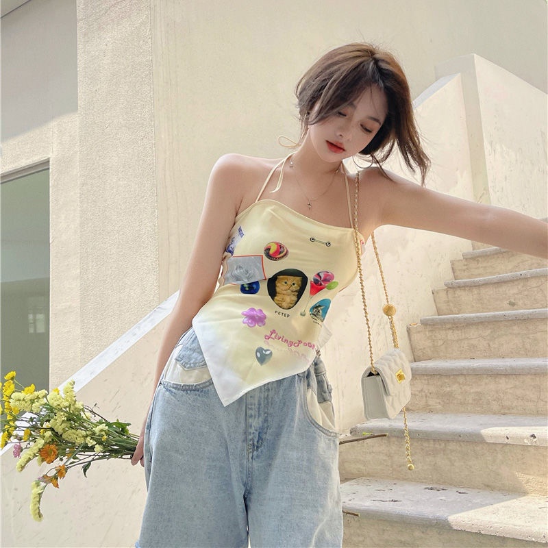 QKOOLE Áo yếm  in họa tiết xinh xắn phong cách Hàn Quốc dành cho nữ