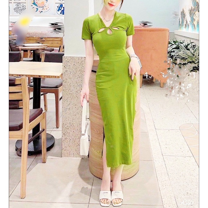 BOHOME- đầm gân xoắn lưng maxi ( đen,xanh,nâu)