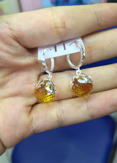 Khuyên tai treo đá nhân tạo nhiều màu bạc ta