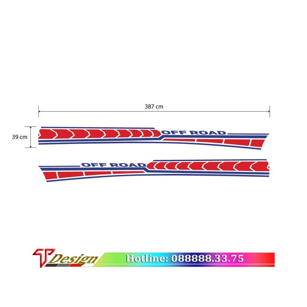 Tem xe bán tải BT50, tem xe mitsubishi, tem xe Ford ranger WRAP19, decal xe bán tải KT 387x39cm