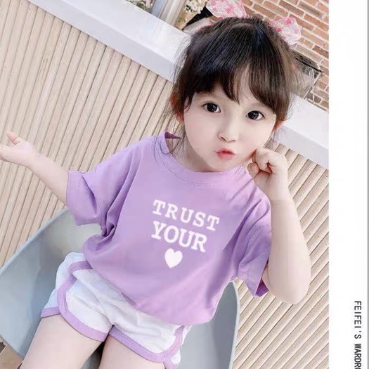 Đồ bộ bé gái Con Xinh cotton TRUST YOUR LOVE,set quần áo trẻ em từ 5 đến 14 tuổi