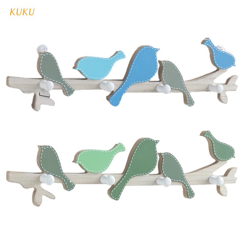 Thanh gỗ có 4 móc treo quần áo hình chú chim độc đáo trang trí nhà cửa