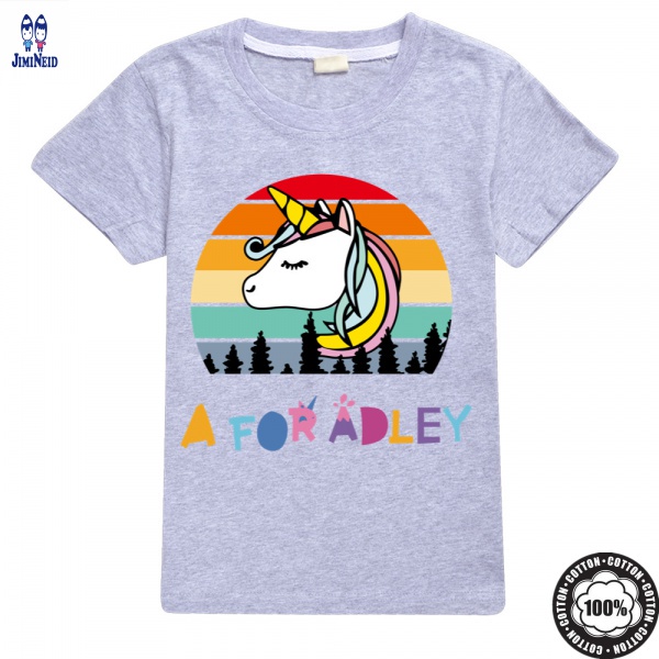 A for Adley Áo Thun Cotton Tay Ngắn Cổ Tròn In Họa Tiết Hoạt Hình Anime Dành Cho Trẻ Em