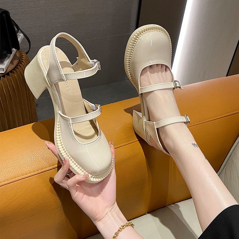 Giày Lolita Đế Cao Da Bóng Phong Cách Anh Quốc Hai Màu Đen Trắng