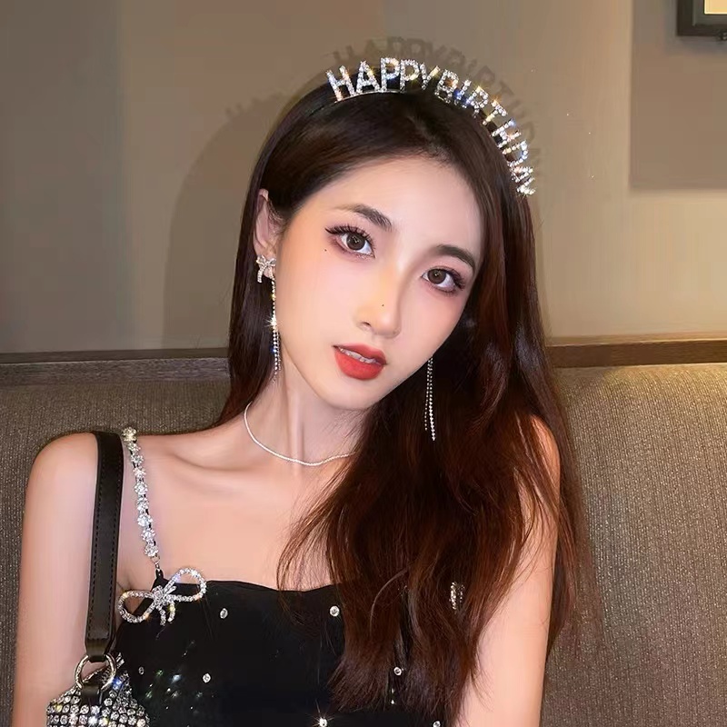 Băng đô hình chữ Happy Birthday đính đá lấp lánh vui nhộn cho nữ