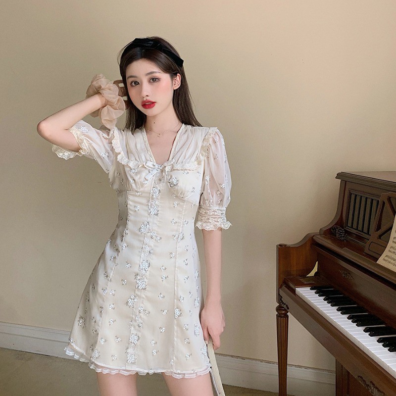 Đầm hoa nhí nữ Emilyshop tay ngắn midi