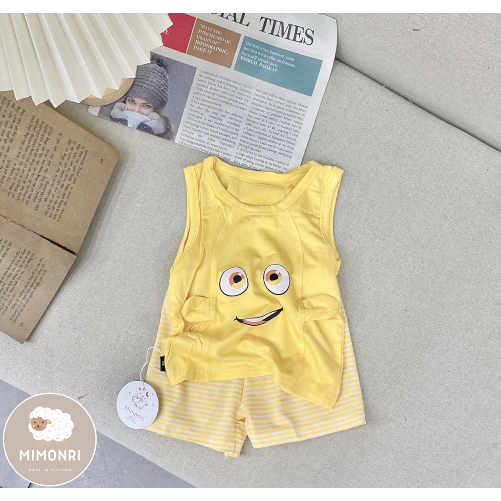 [SALE] Bộ Cộc Tay Cho Bé Trai, Bé Gái KIMCHIBABY Vải Thun Lạnh Hoạ Tiết Con Mắt Tai Thú, Đồ Bộ Cho Bé Mặc Nhà KW2208