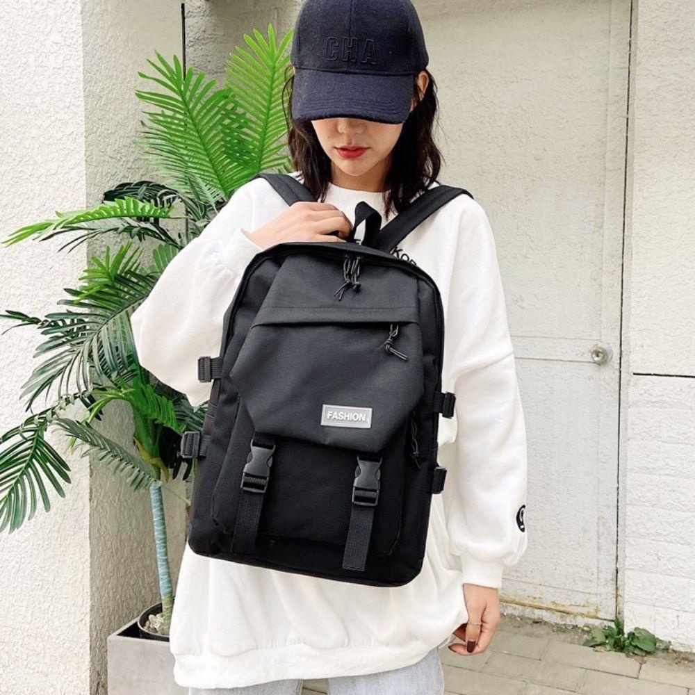 Ba Lô Vải Canvas Có Khóa Kéo Phong Cách Hàn Quốc Dành Cho Học Sinh