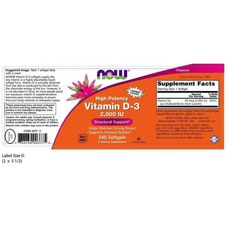 [EXP 2024] Viên Uống Now Vitamin D3 2000IU - Tăng Sức Đề Kháng Cơ Thể