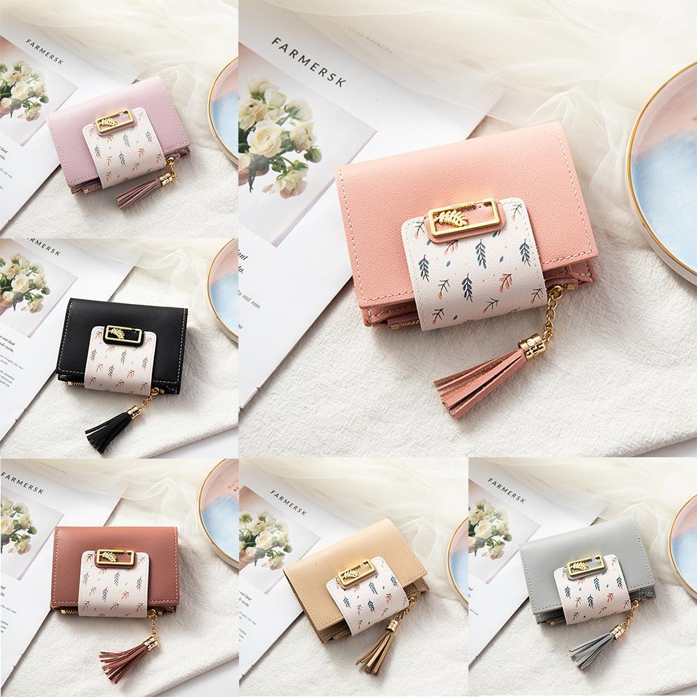 MIH Ví Da PU Ngắn Dạng Gập Phối Tua Rua Thời Trang Giá Đỡ