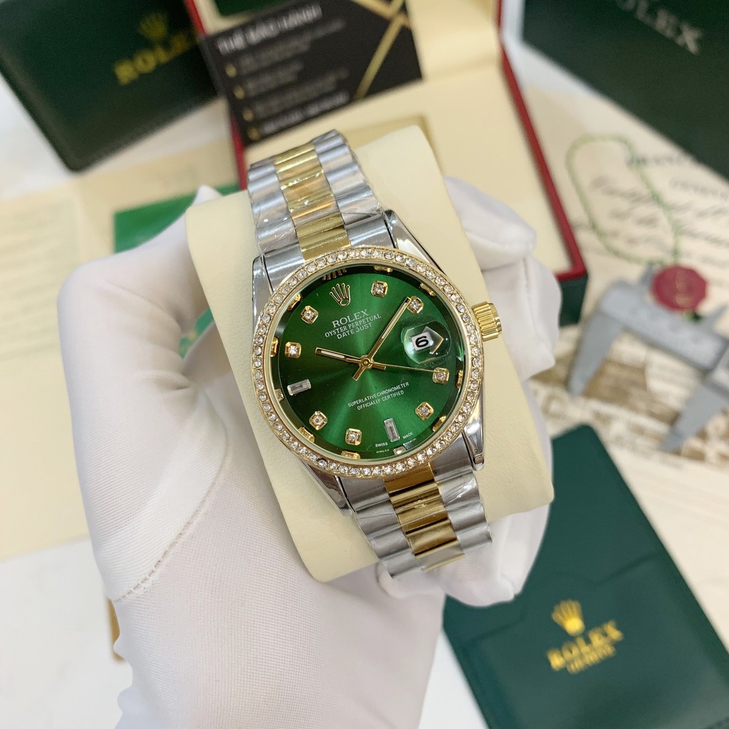 [Fullboxx 1:1] Đồng hồ nam Rolex - viền đá dây kim loại chống nước - DH501 Shop450