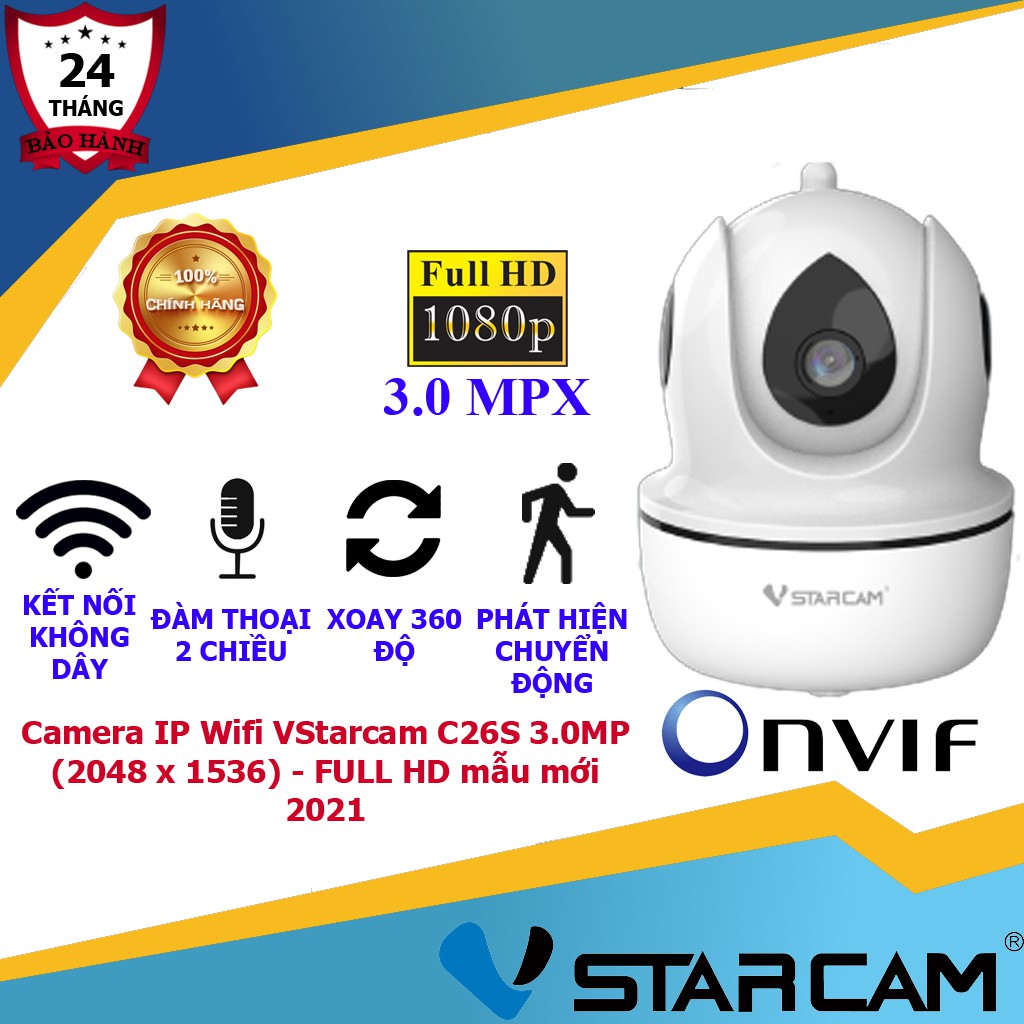 Camera IP Wifi VStarcam C26S 3.0MP (2048 x 1536) - FULL HD mẫu mới 2021 (BẢO HÀNH 2 NĂM)