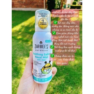 Xịt mũi Zarbee's lô hội/vtm C 88ml Mỹ 0m+