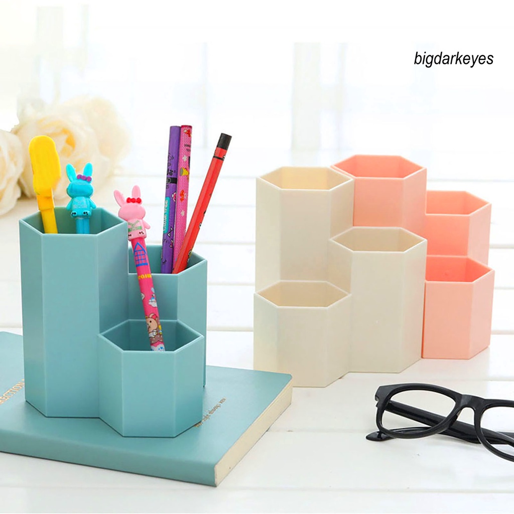 Giá Đỡ Bút Hình Lục Giác 3 Ngăn Bằng Nhựa Tiết Kiệm Không Gian Tiện Dụng