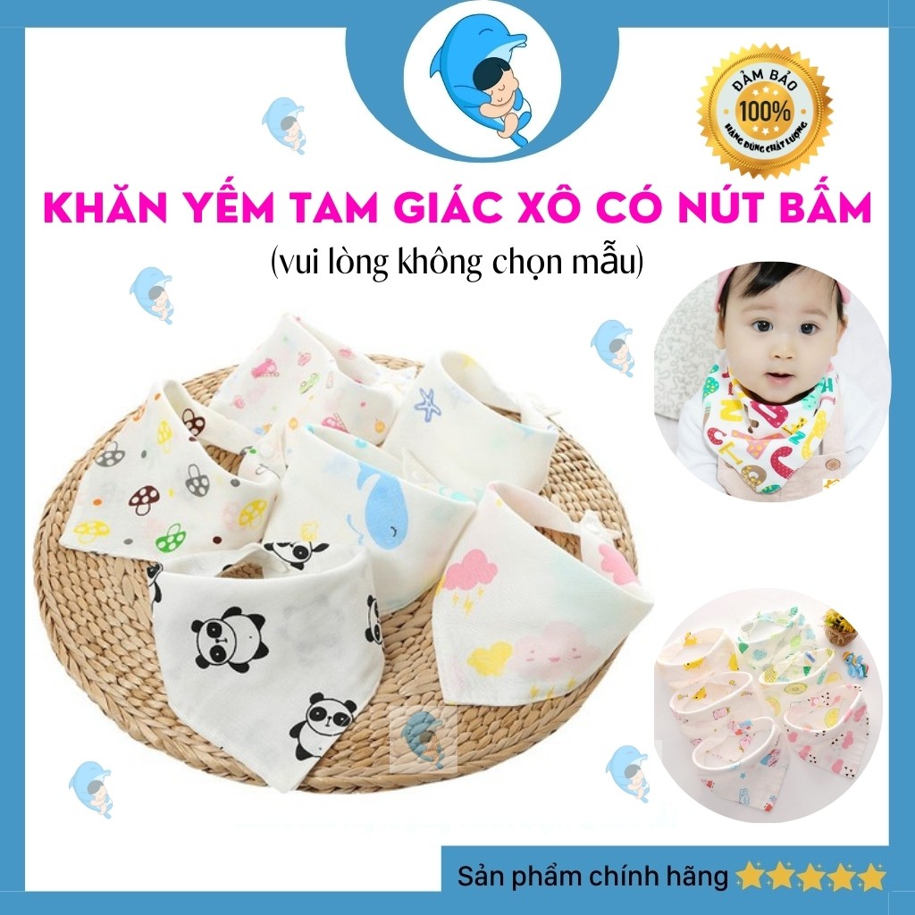 Khăn Yếm Tam Giác Xô Đeo Giữ Ấm Cổ Có Nút Bấm Cho Em Bé 2 Lớp Mềm Mại Cotton