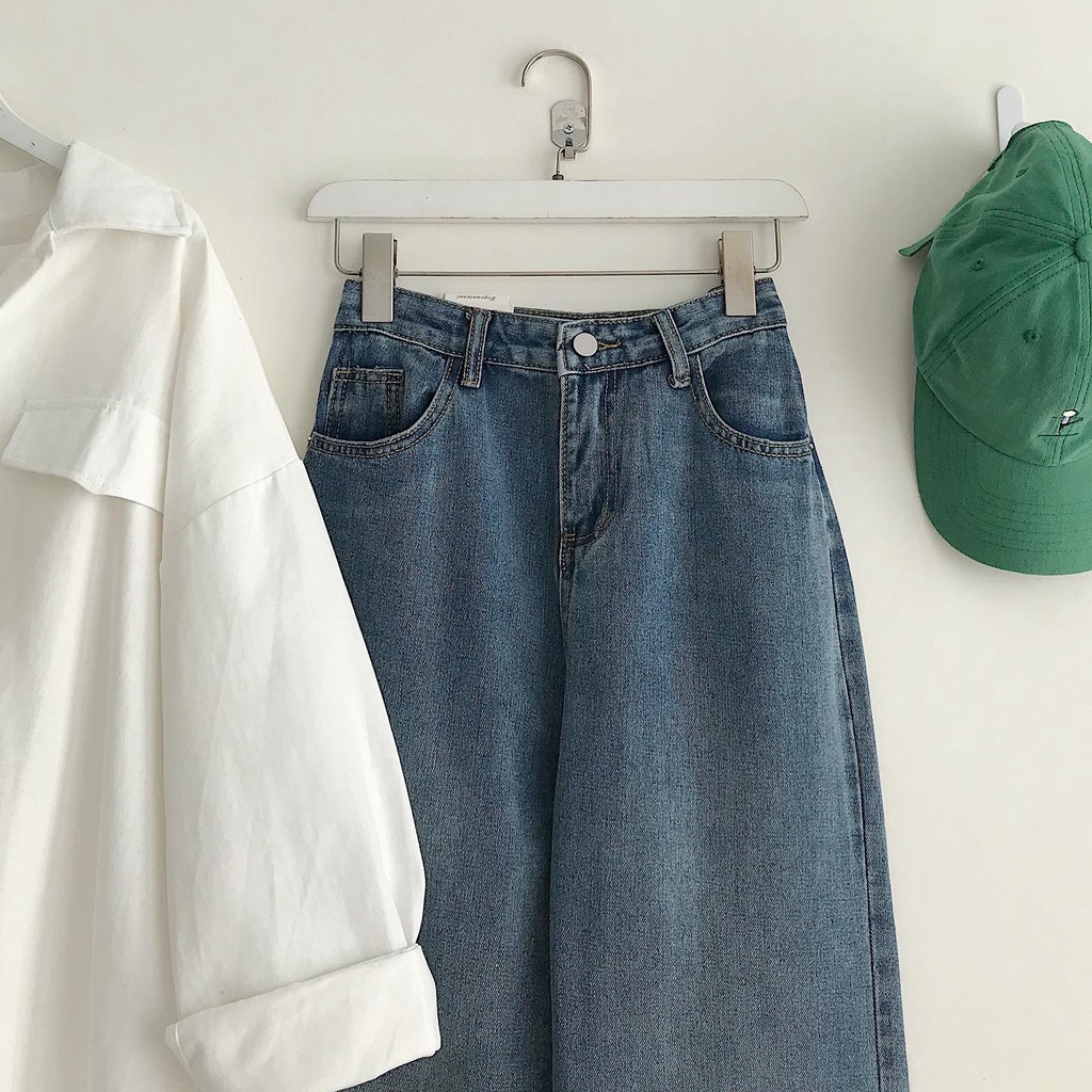 Quần Jeans Xanh Trơn Nữ Basic Quần Bò Dáng Suông Dài Ống Đứng Chất Liệu Demin Cao Cấp Lưng Cao CLAW 2832 Gous Official