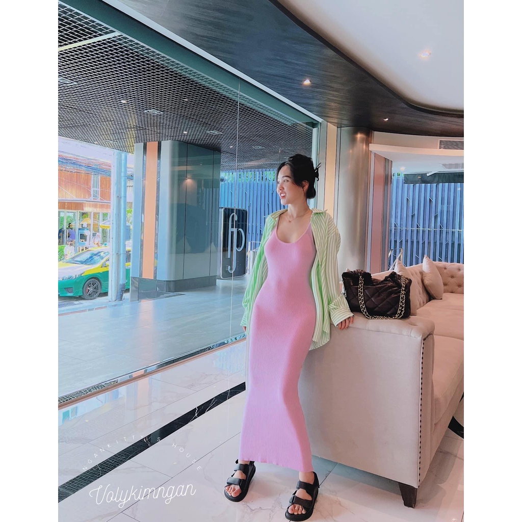 Đầm len body color len tăm