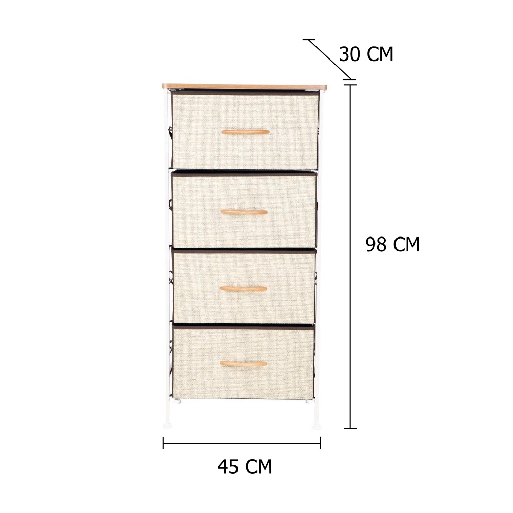 HomeBase STACKO Tủ vải 4 tầng khung thép THYME W45xH98xD30cm màu xám