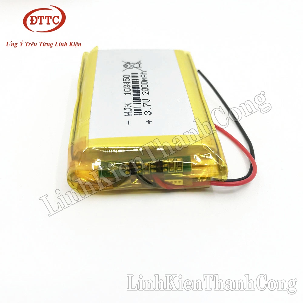 Pin Lipo Polymer 3.7V 2000mAh 10x34x50mm (Có Mạch Bảo Vệ)