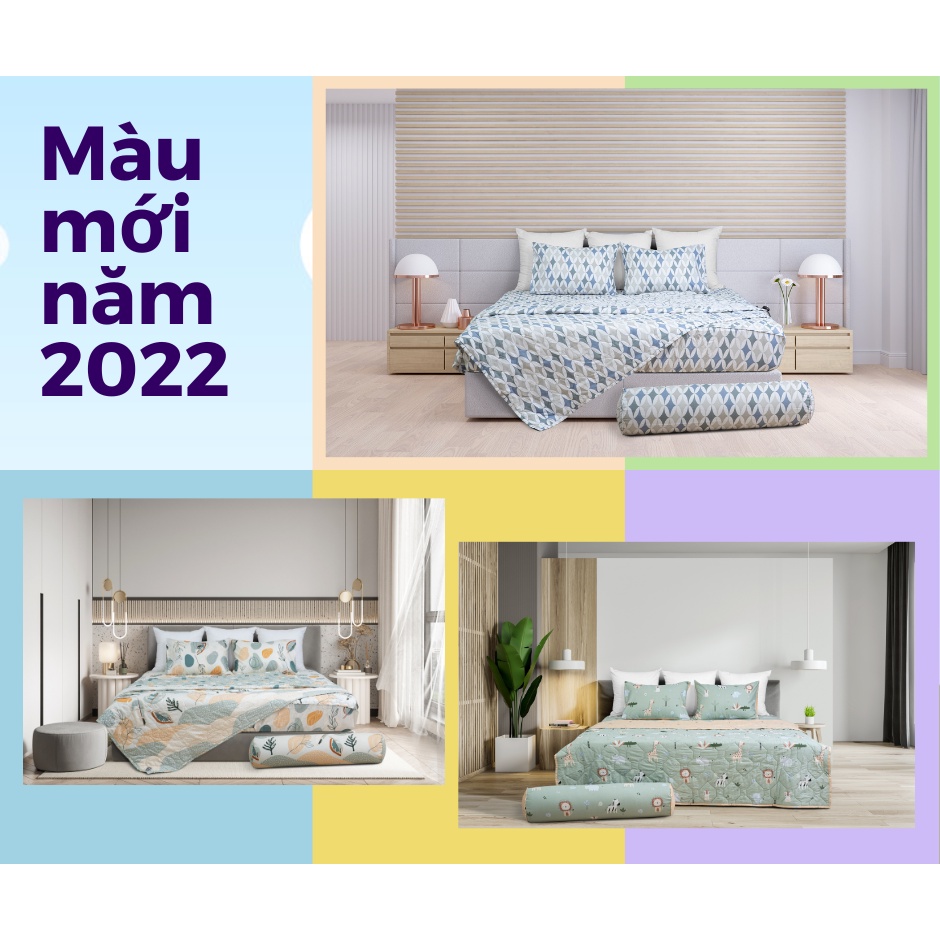 Bộ ga chun, 2 vỏ gối và vỏ gối ôm Hanvico SG mẫu mới 2022