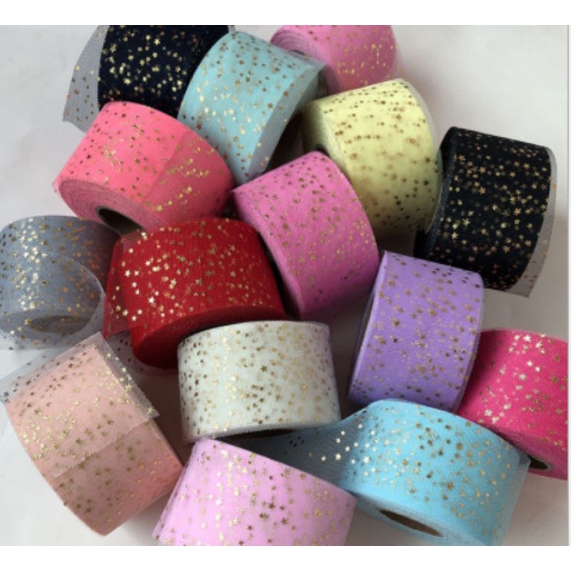 Ruy băng voan lưới sao bản 6cm làm phụ kiện handmade