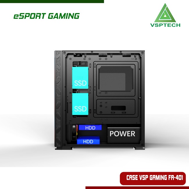 Thùng máy tính Case VSP FA 401 Gaming kính cường lực (Tặng 4 FAN RGB)