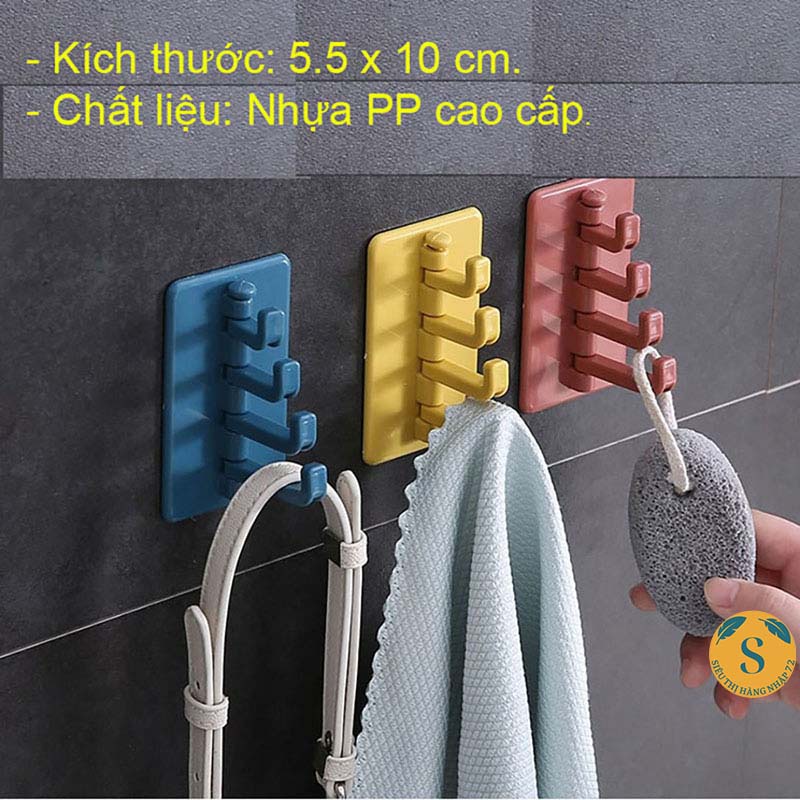 Móc Treo Đồ Dán Tường Đa Năng 4 Chấu Hình Cây Thông - Treo Chìa Khóa, Vật Dụng, [MÓC 4 CHẤU CÂY THÔNG]