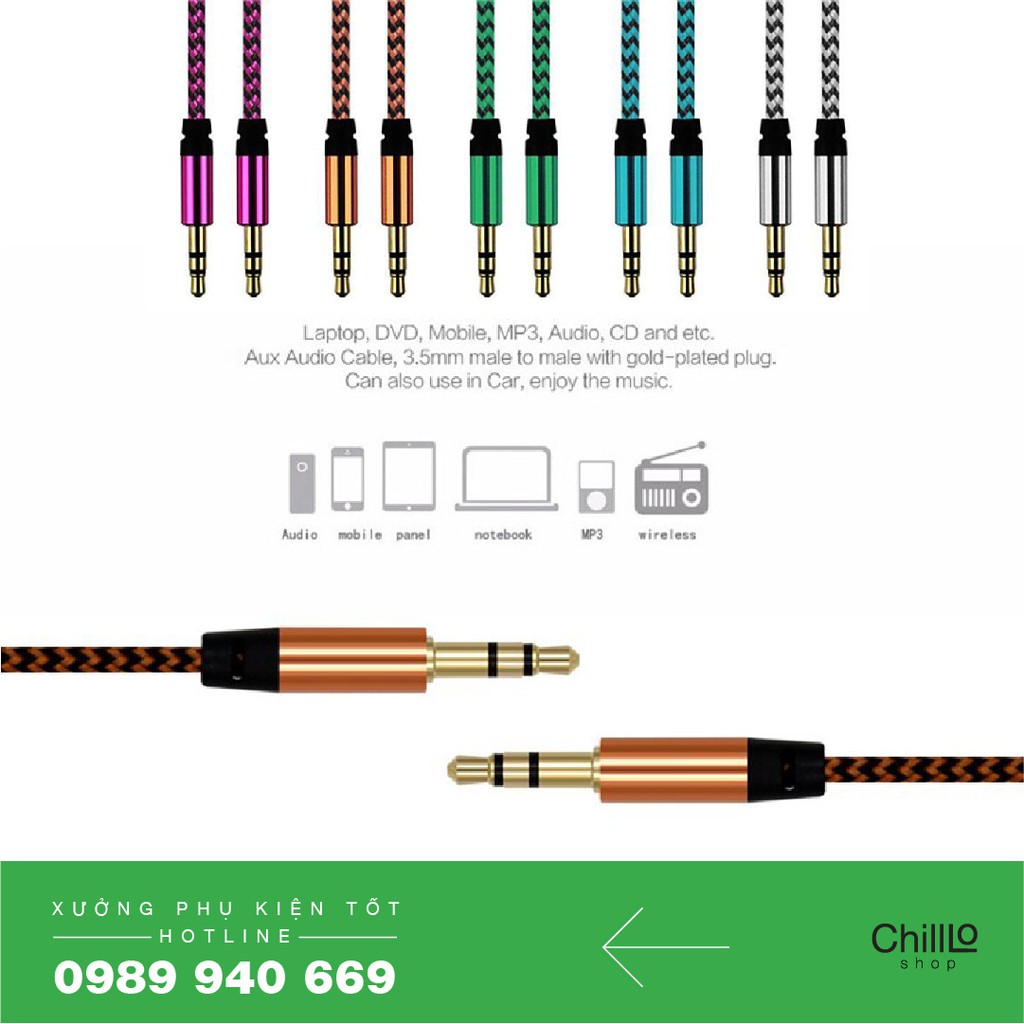 Dây Cáp Audio 2 đầu Jack 3.5mm AUX Bọc Dù - Dây Kết Nối Video, Audio, Lấy Nhạc Chuẩn Kết Nối Jack 3.5mm to 3.5mm