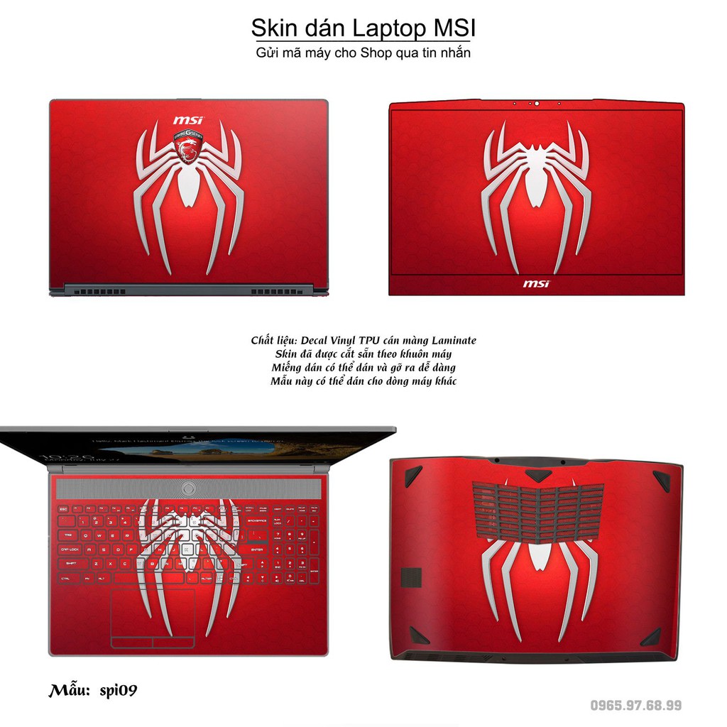 Skin dán Laptop MSI in hình người nhện Spiderman (inbox mã máy cho Shop)