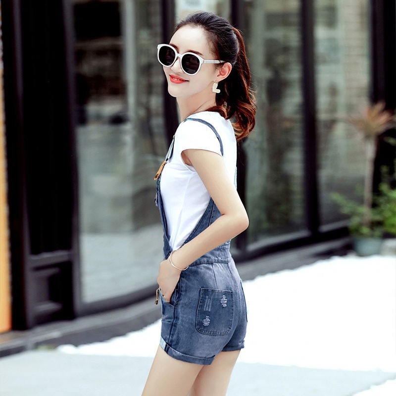 Quần Yếm Ngắn Vải Denim Mỏng Thời Trang Mùa Hè Phong Cách Hàn Quốc Cho Nữ 2021