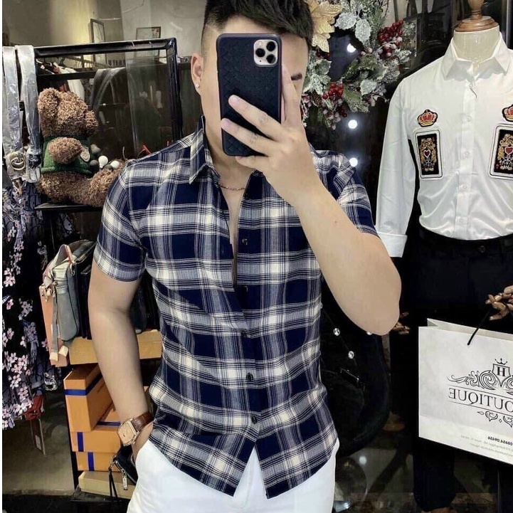 Áo sơ mi Nam Nữ 🌵ĐỦ SIZE M - XL🌵 Áo sơ mi cộc tay kẻ sọc caro Burberry , chuẩn form, trẻ trung, lịch lãm