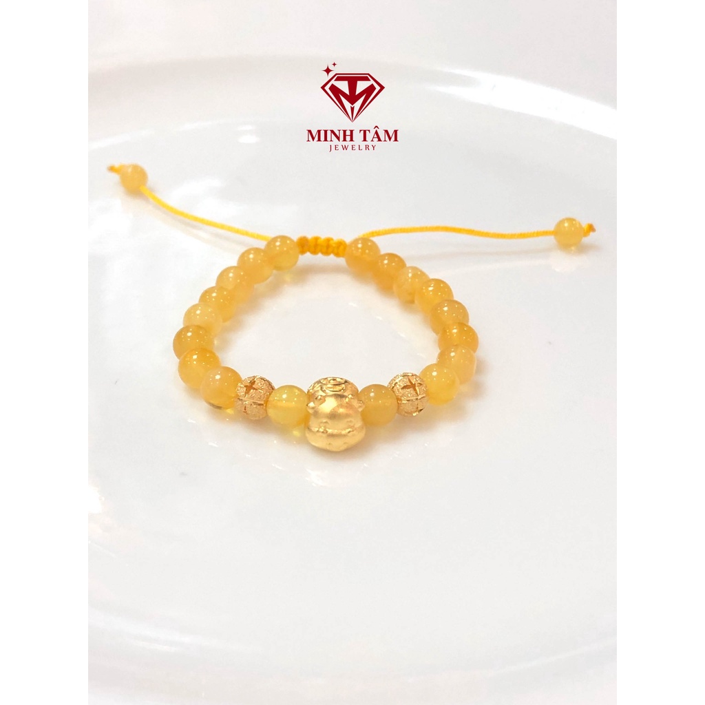 Vòng tay hổ #phách vàng bơ mix con giáp Trâu bạc xi vàng cho bé-Minh Tâm Jewelry