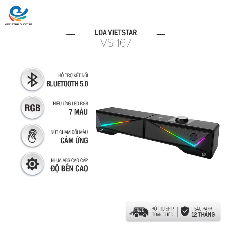 Loa vi tính bluetooh Việt Star Quốc Tế VS-167, USB hiệu ứng LED RGB-công suất lớn-bảo hành 12 tháng