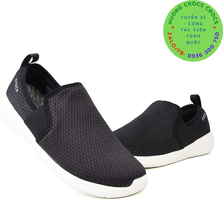 GIÀY LƯỜI CROCS VẢI LƯỚI LITERIDE SLIP ON CHO NAM MÀU ĐEN CHUẨN XỊN FULL BOX
