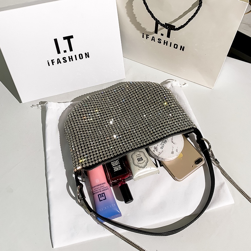 Aw King Túi Xách Đeo Dưới Cánh Tay Hình Bán Nguyệt Kim Cương Nhỏ Gọn Đựng Mỹ Phẩm Cho Nữ