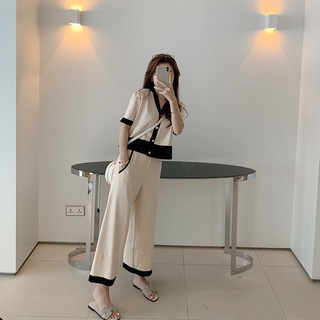 Set áo thun ngắn tay + quần dài ống rộng thời trang nữ