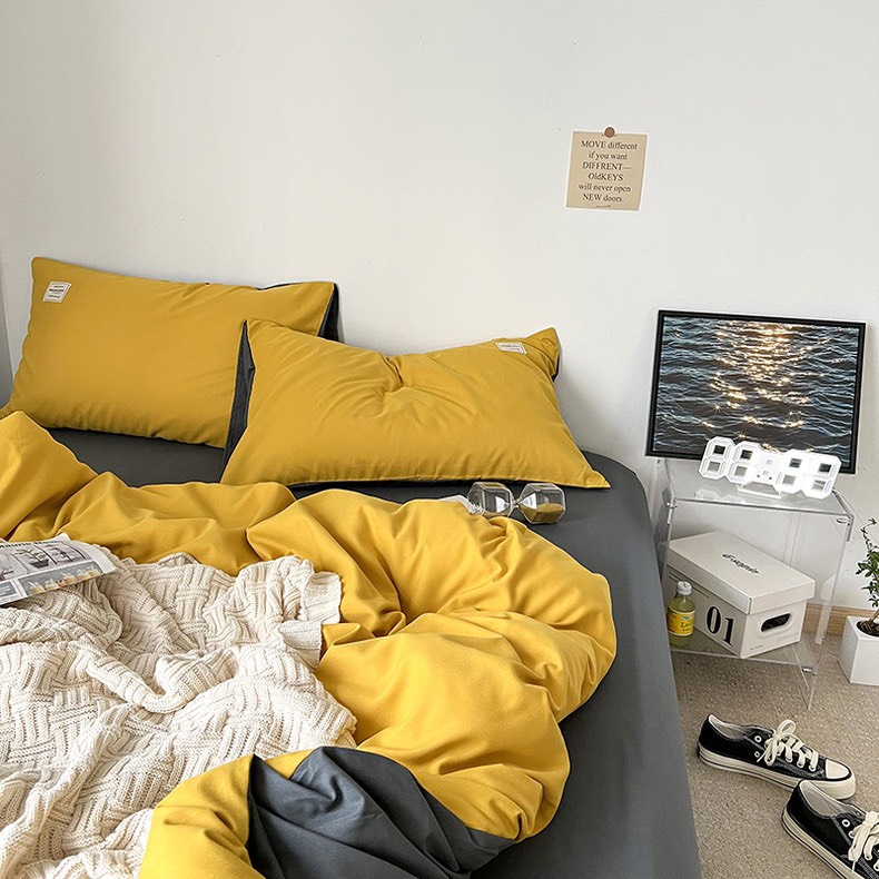 Bộ chăn ga gối cotton tici DAA bedding - Mẫu vàng mơ