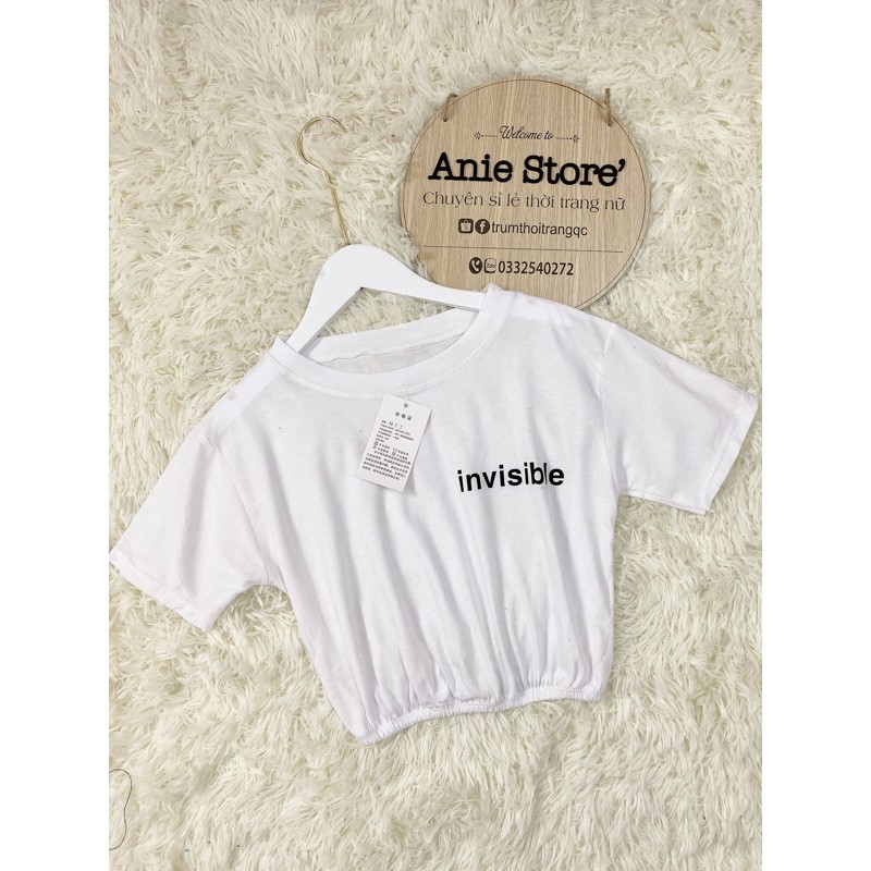 Áo Croptop Nữ Eo Chun INVISIBLE 🦋FREESHIP🦋 Áo Thun Nữ Ngắn Trắng Cộc Tay In Chữ