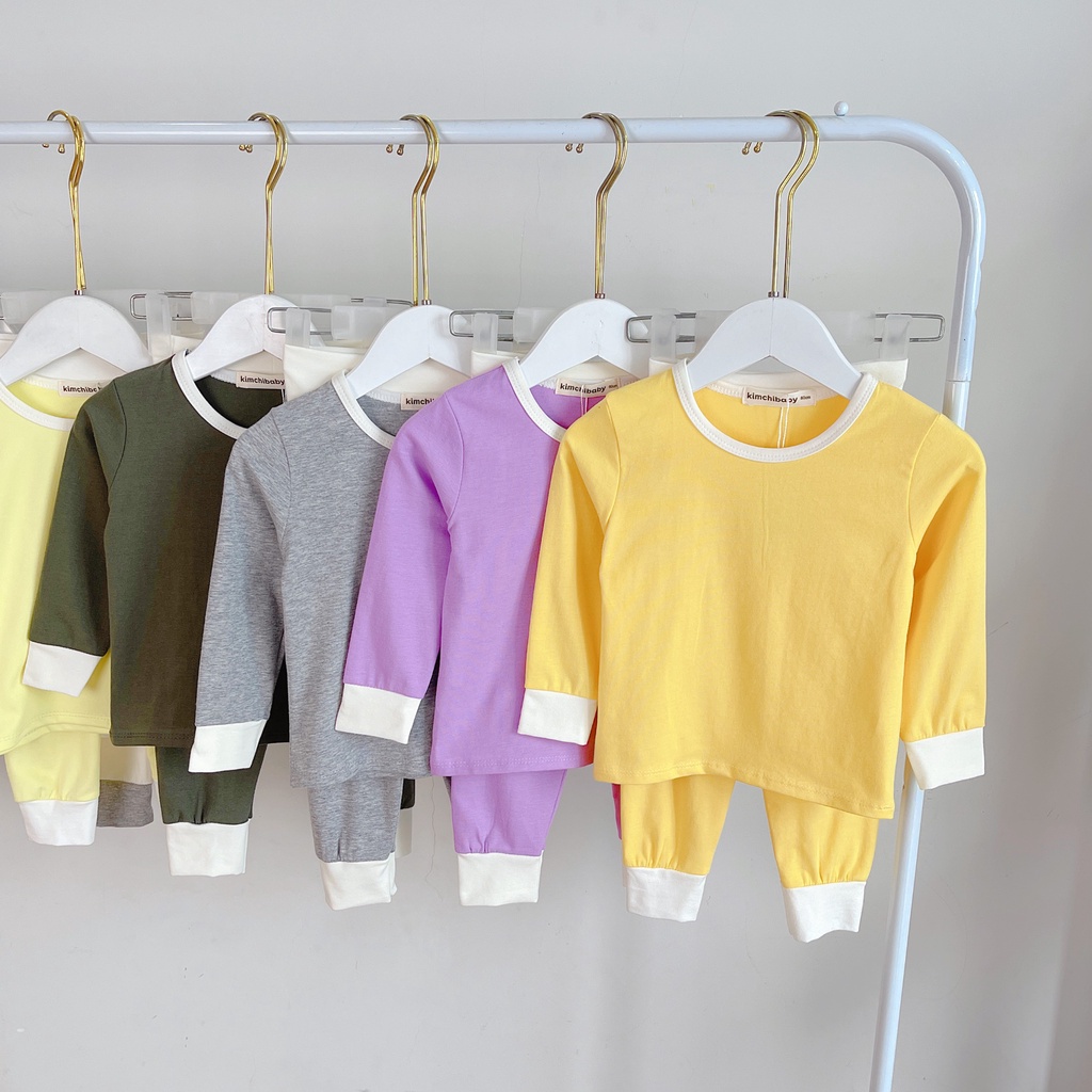 [SALE] Bộ Dài Tay Cho Bé Trai, Bé Gái Vải Cotton KIMCHIBABY Cạp Cao Cổ Viền, Đồ Bộ Mặc Nhà Cho Bé MKMTD2237