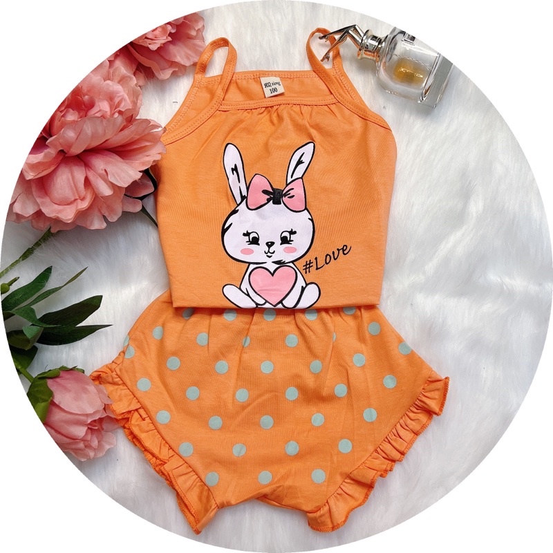 Bộ hai dây cho bé gái (7-23kg), 100% cotton, phối hình cute đáng yêu TE14