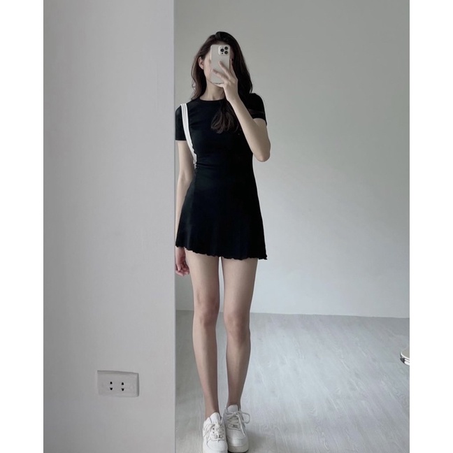 Váy thun trơn body cổ tròn cộc tay co giãn xoè dưới nhẹ nhàng nhiều màu