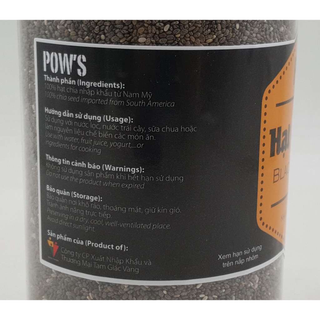 Hạt Chia đen Organic hiệu Pow's . Khối lượng 500gr