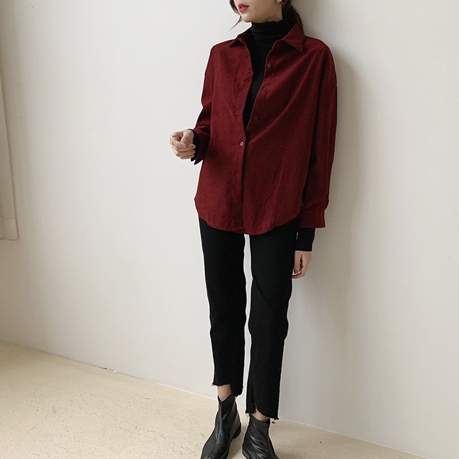 Áo sơ mi nữ SUXI dài tay cổ bẻ dáng rộng thanh lịch