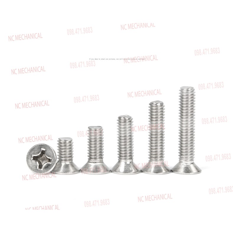 ỐC BAKE inox 304  M1/ M1.2/M1.4 đầu bằng lỗ chữ thập ren mịn